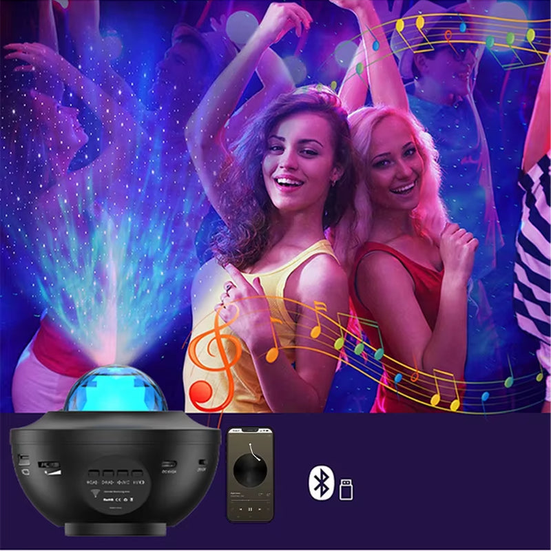 Starry Sky Projector Light LED Night Light Bluetooth Music Player Remote Ocean Wave Galaxy Ambient Light Bedroom Decoration Gift