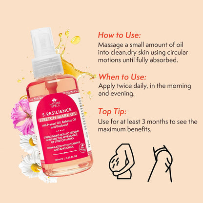 Nature Spell Stretch Mark Oil For Women, Vegan Body Oil for Stretch Marks, Scars & Uneven Skin Tone, 3.38 Fl Oz